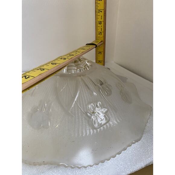 Jeanette Glass Ceiling Light Fixture IRIS HERRINGBONE Frosted Ruffled Shade 12” - Picture 9 of 13